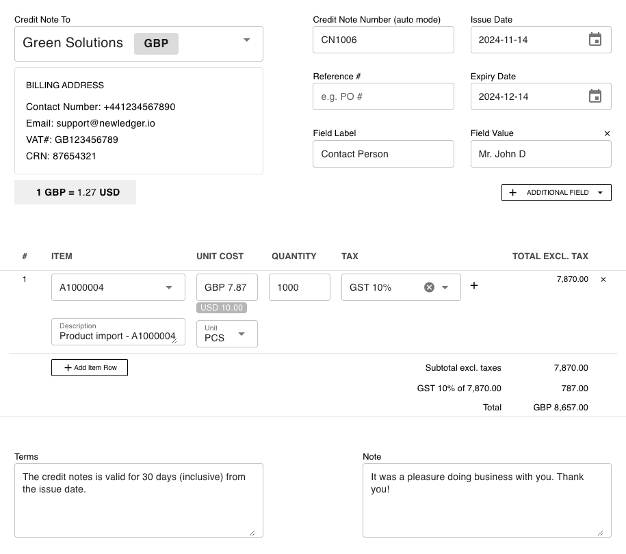 One-Click Credit Notes from Invoices or Orders: Pre-Populated for Speed