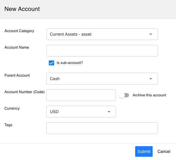 Create a New Account with Flexible Multi-Currency and Parent/Child Structure